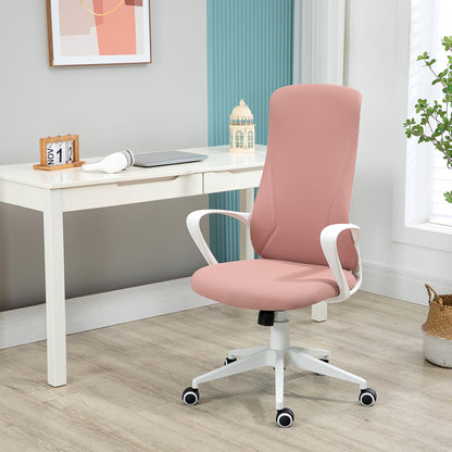 Vinsetto High Back Office Chair Fabric Desk Chair With Armrests Adjustable Height Swivel Wheels Pink