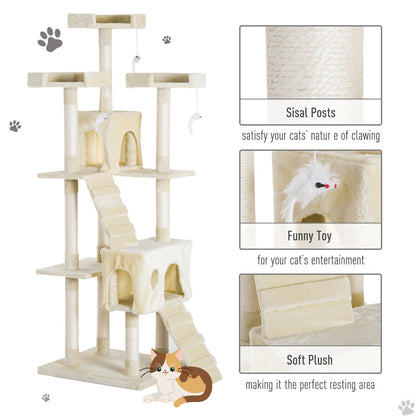 PawHut Cat Tree Scratching Post 27L27W28.5H cm-Beige