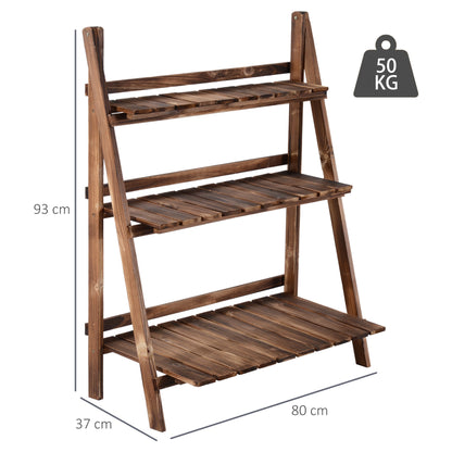 Wooden Folding Flower Pot Stand 3 Tier Garden Planter Display Ladder Gardener Storage Shelves Rack Herb Holder 80L x 37W x 93H cm