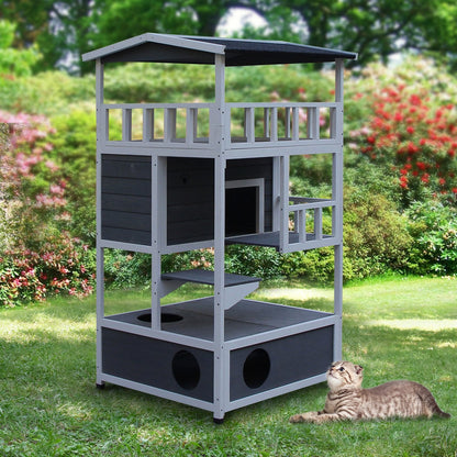 Task Master 137cm Cat House 3 Tier White & Black by Pawhut