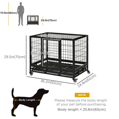 PawHut Metal Kennel Cage W/Wheels and Crate Tray