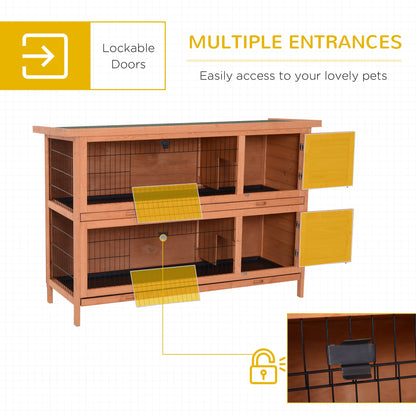 PawHut Double Decker Rabbit Hutch 4FT Guinea Pig Cage with No Leak Trays for Outdoor