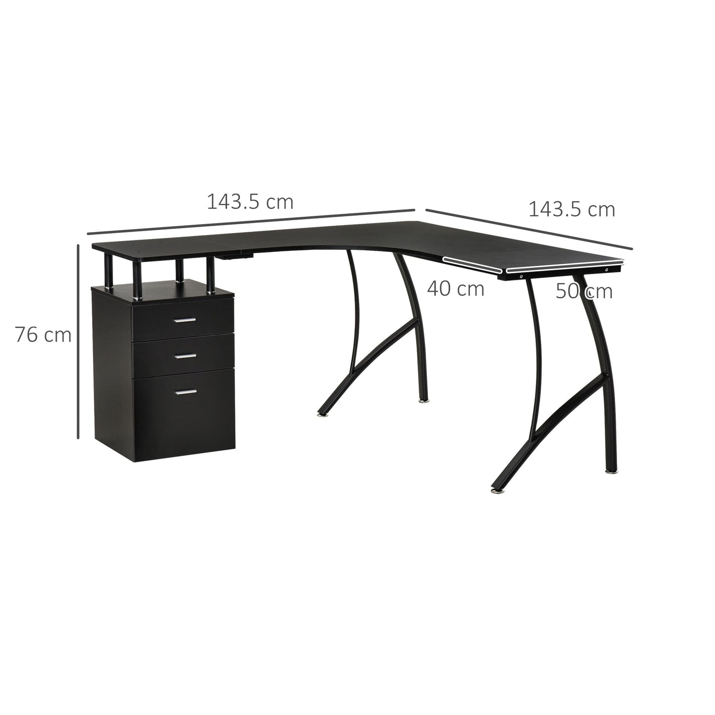 L-Shaped Computer Desk Table with Storage Drawer Home Office Corner Industrial Style Workstation