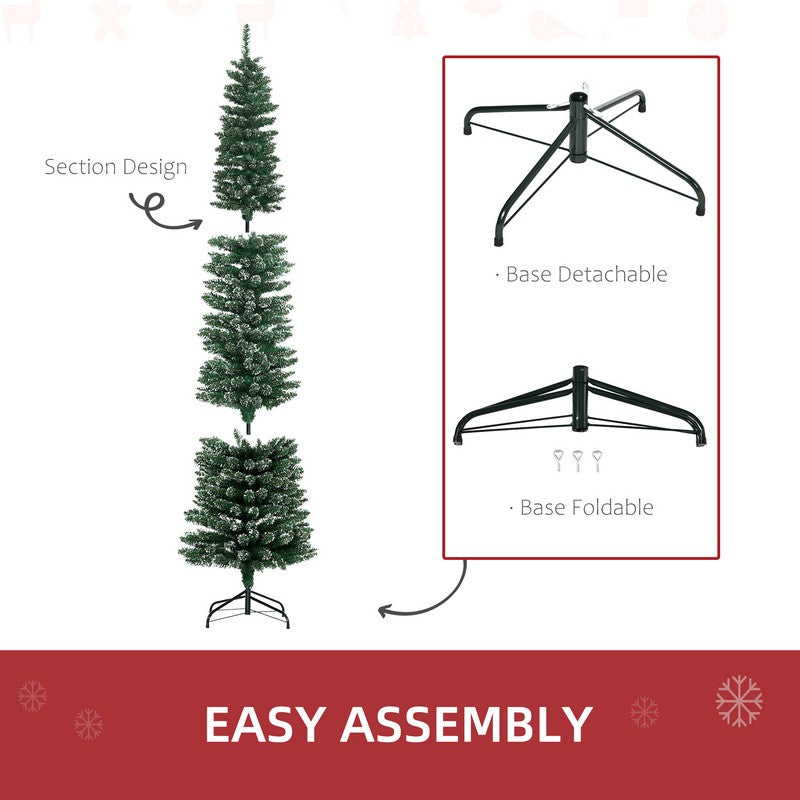 7.5FT Artificial Snow Dipped Christmas Tree Xmas Pencil Tree Holiday Home Indoor Decoration with Foldable Black Stand