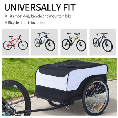 Bike Trailer Cargo in Steel Frame Extra Bicycle Storage Carrier with Removable Cover and Hitch White and Black