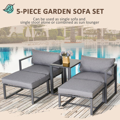 Outsunny 5 Piece Garden Conversation Set Sun Lounger 2 Footstools End Table with Cushions