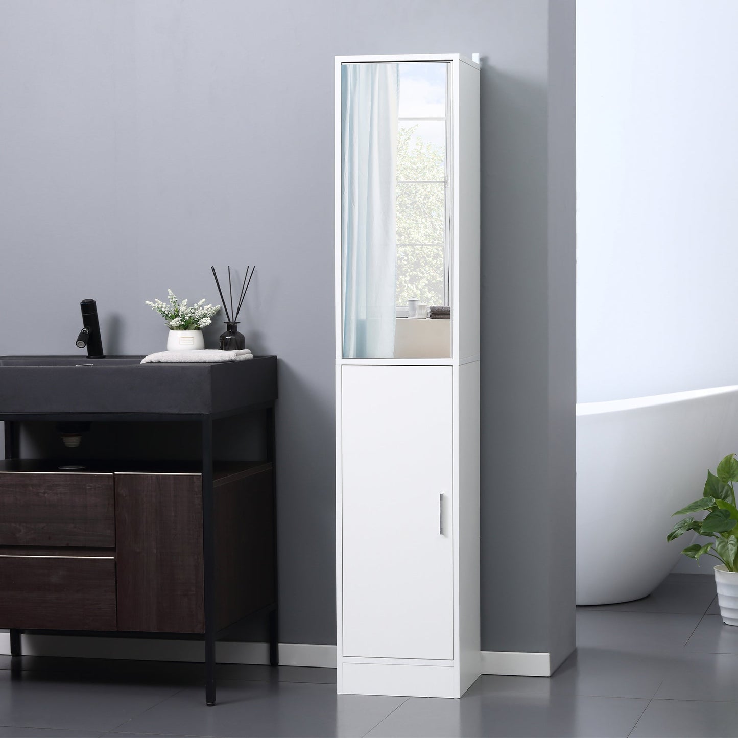 kleankin Tall Mirrored Bathroom Cabinet