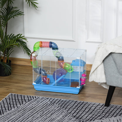 PawHut Hamster Cage Carrier Small Animal House with Exercise Wheels Tunnel Tube