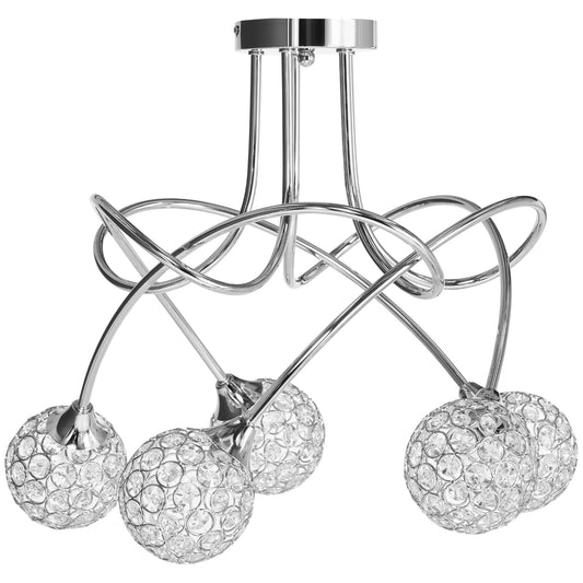 Modern Crystal Ball Chandelier Ceiling Light Pendant Light with 5 Lampshades 5 G9 Bulbs Required Silver