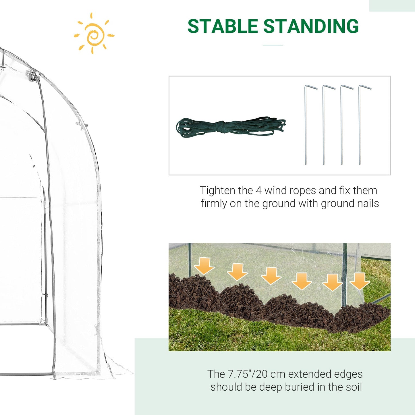 Walk-in Polytunnel Greenhouse with Roll-up Door Transparent Tunnel Greenhouse with Steel Frame and PVC Cover