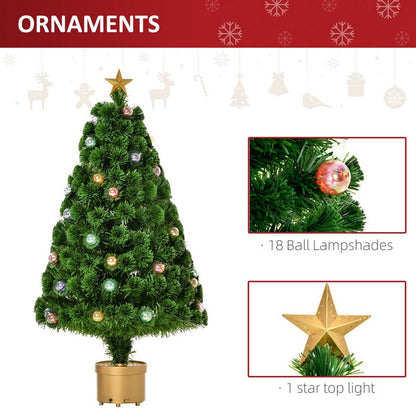 Homcom 4FT Prelit Artificial Christmas Tree Fiber Optic Holiday Home Xmas Indoor Decoration with Golden Stand Green