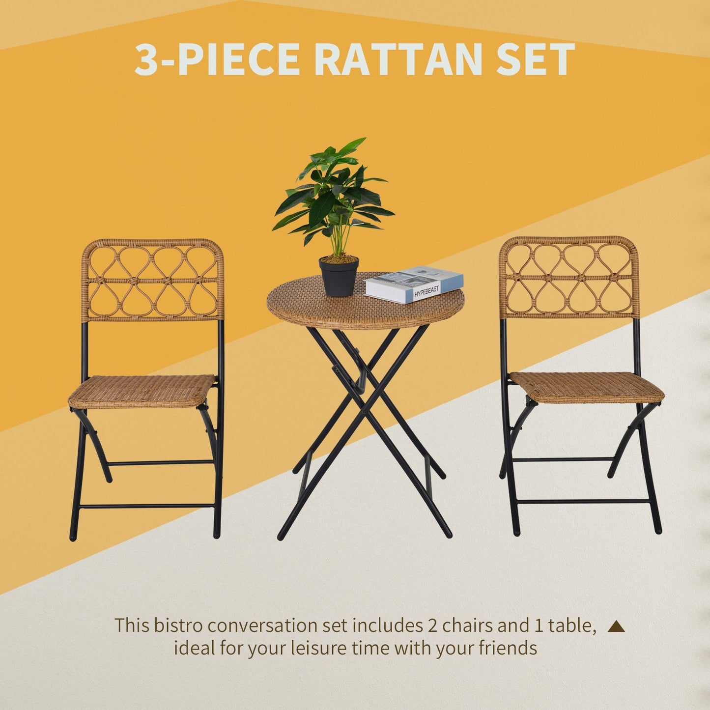 2 Seater Foldable Rattan Wicker Bistro Set