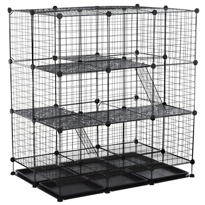 PawHut Steel 3-Tier Small Animal Playpen Cage Black