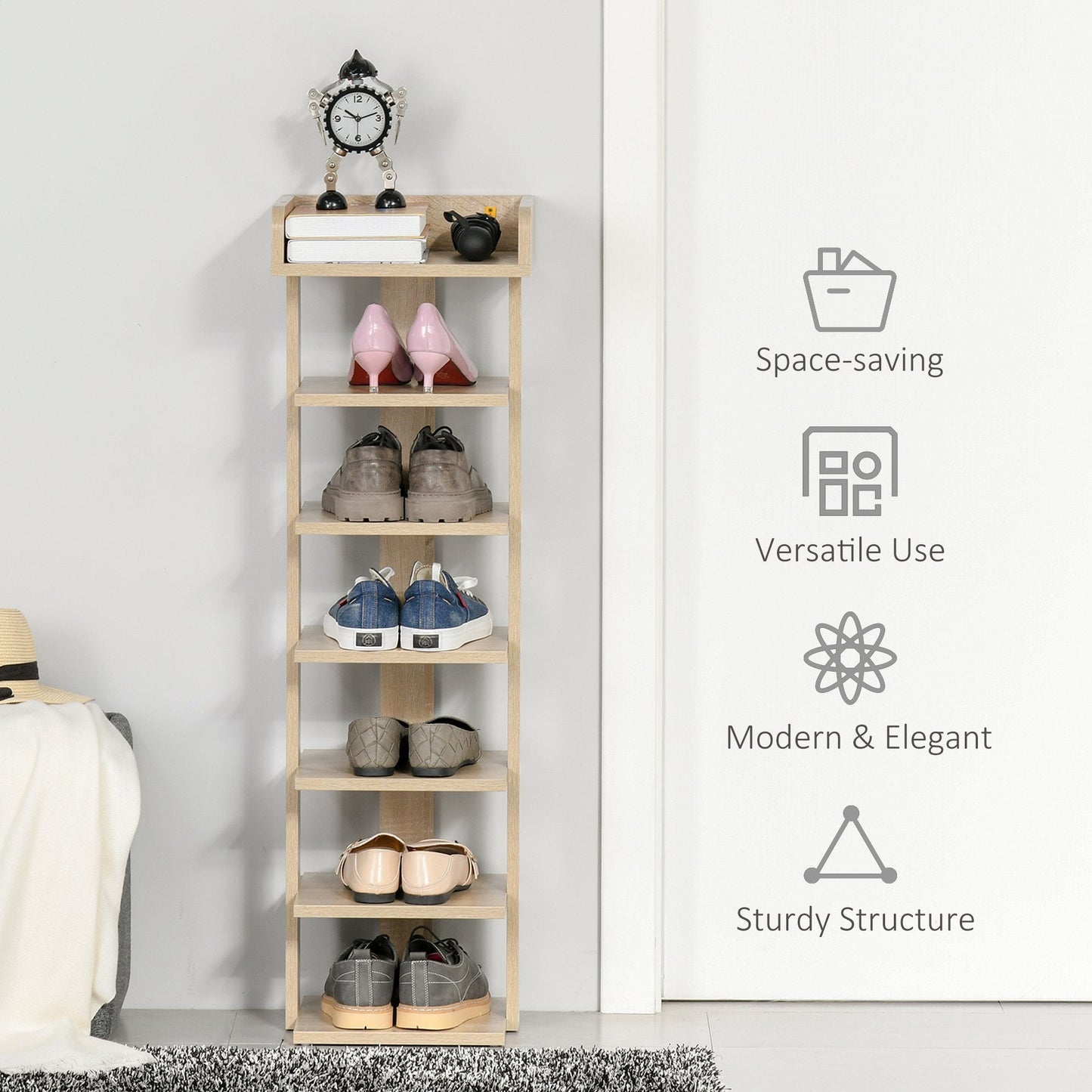 7 Tier Shoe Rack Organizer Storage Shelf Wooden Display Cabinet for Entrance