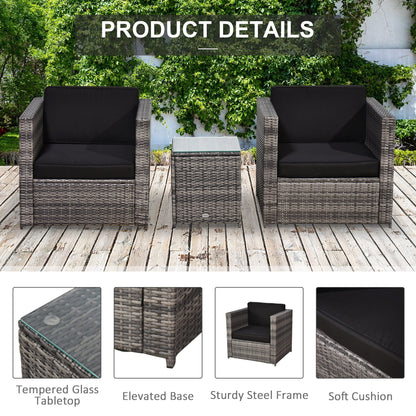 3-Pieces Outdoor PE Rattan Bistro Set with 10cm Cushions