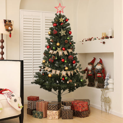 6ft Decorated Christmas Tree Artificial - Dark Green with LED Lights Warm White 353 Tips