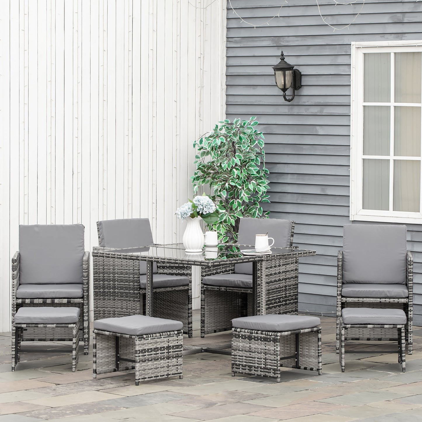 8 Seater Rattan Furniture Set Wicker Weave Patio Dining Table Seat