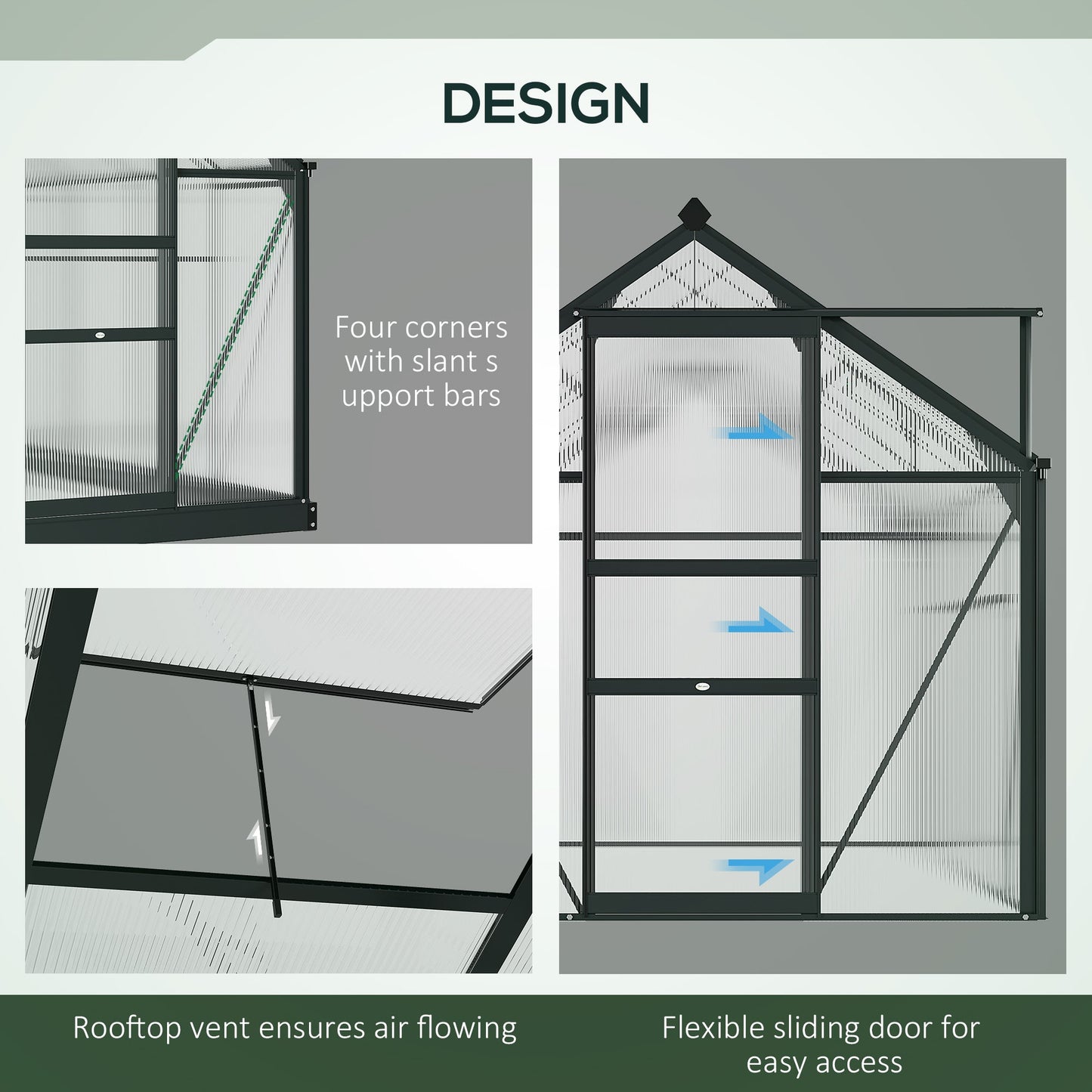 Clear Polycarbonate Greenhouse Large Walk-In Green House Garden Plants Grow Galvanized Base Aluminium Frame With Slide Door