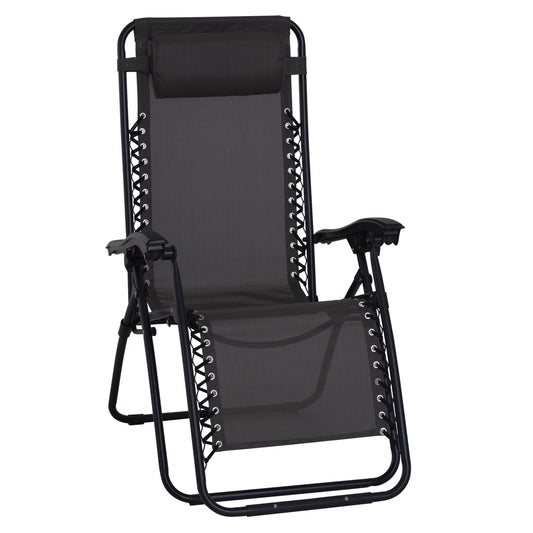 Zero Gravity Chair Metal Frame Texteline Armchair Outdoor Folding & Reclining Sun Lounger with Head Pillow for Patio Decking Gardens Camping