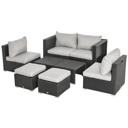 8-Piece Rattan Garden Furniture 6 Seater Sofa & Coffee Table Set Bonzer Outdoor Patio Furniture Wicker Weave Chair Space-saving Compact - Black