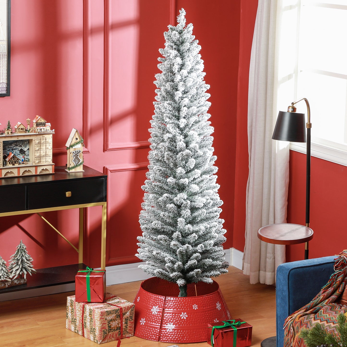 6ft Slim Christmas Tree Artificial - White Frosted Green  329 Tips