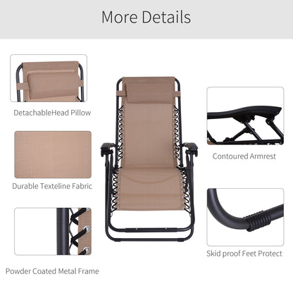 Zero Gravity Chair Metal Frame Texteline Armchair Outdoor Folding & Reclining Sun Lounger with Head Pillow for Patio Decking Gardens Camping