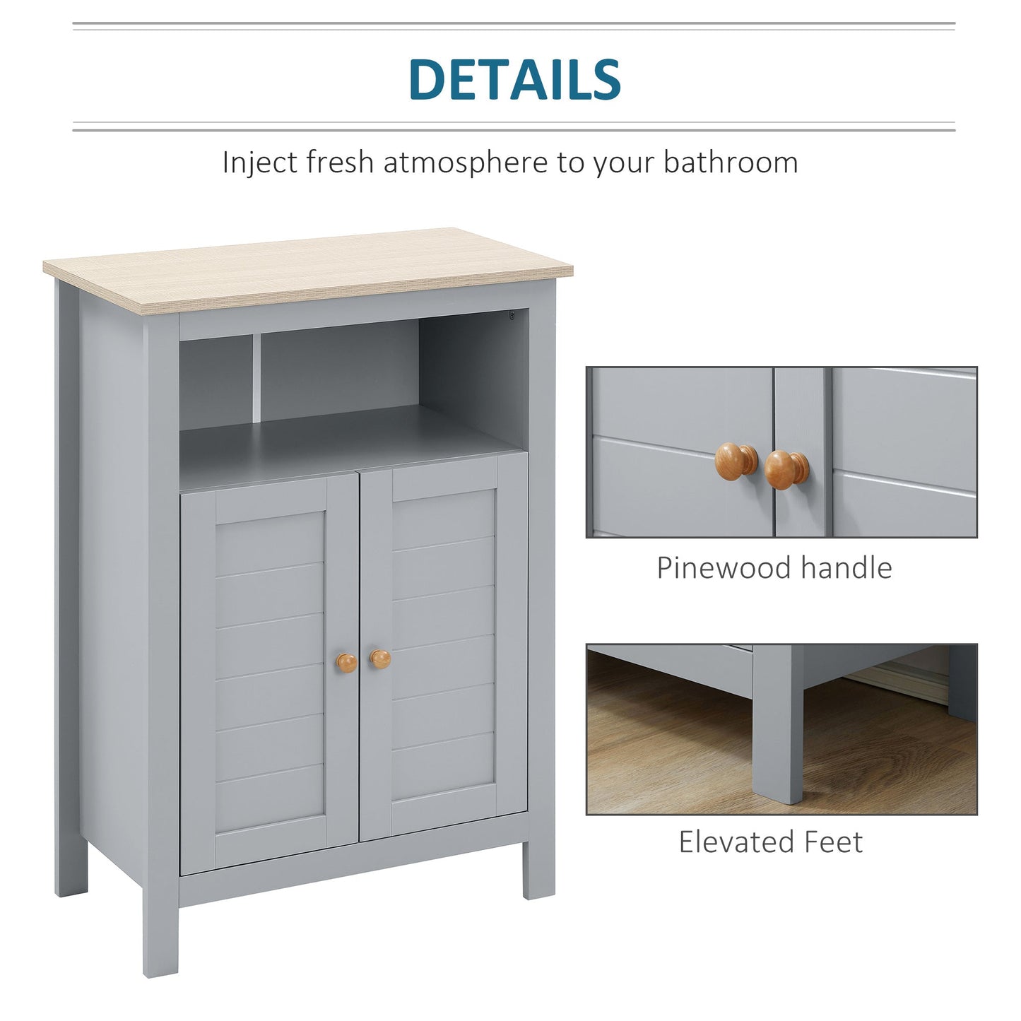 Retro Floor Cabinet Two Door With Shelf Grey by Kleankin