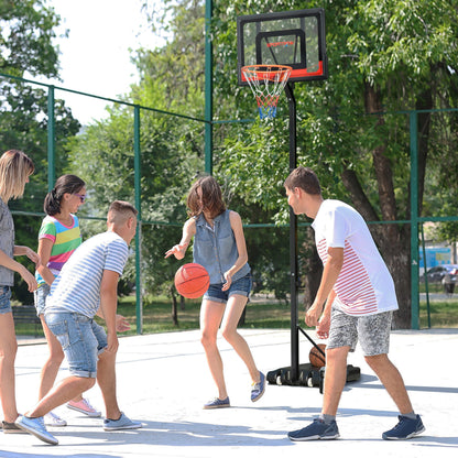 2.1 to 2.6M Adjustable Free Standing Basketball Hoop Weighted Base With Transit Wheels Black & Red by Sportnow