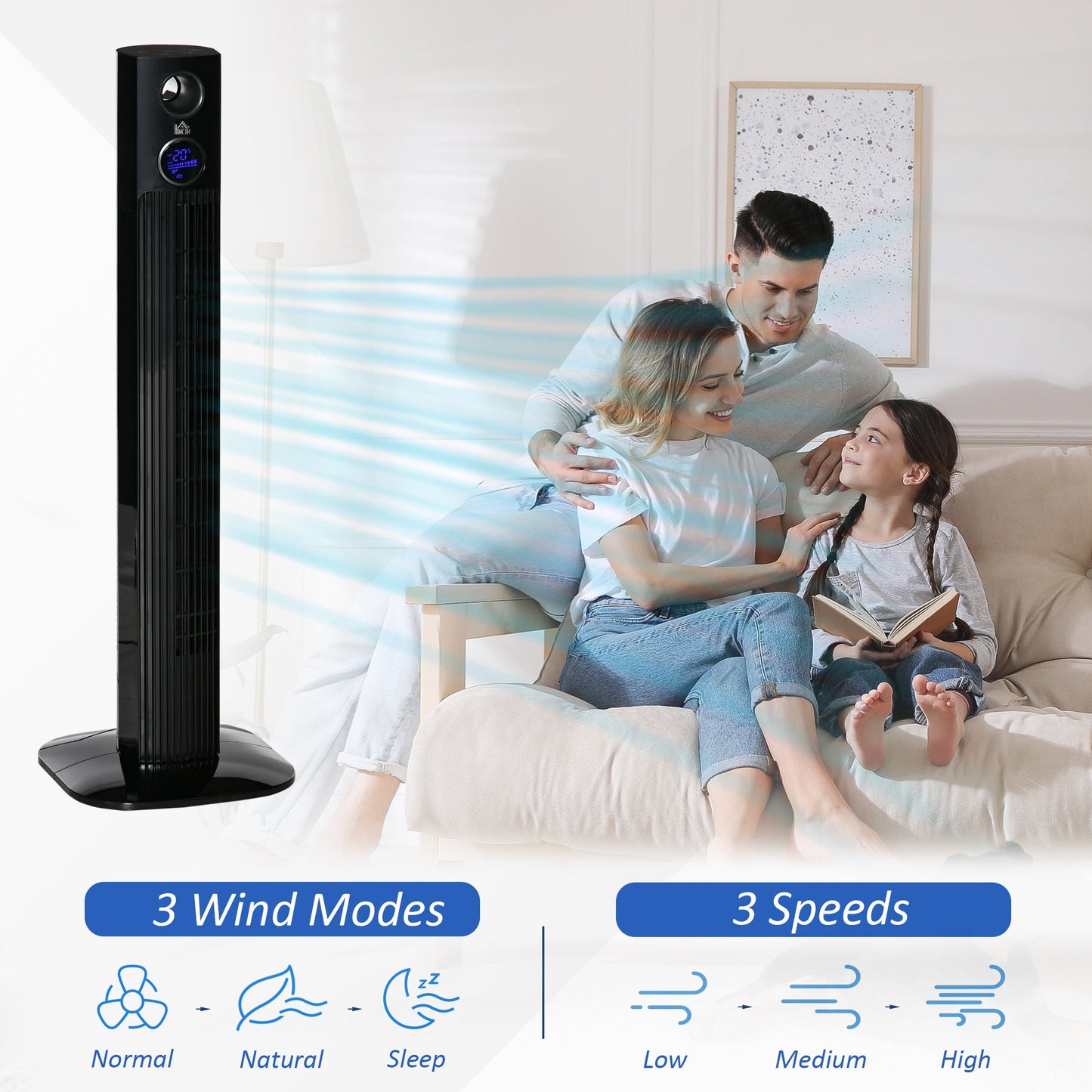 38" Freestanding Tower Fan Cooling with Aroma Function