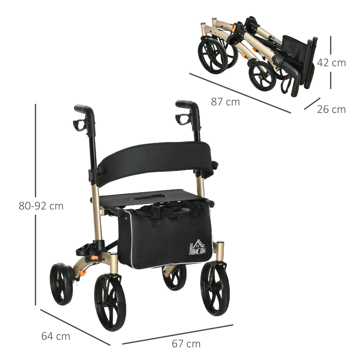 Folding Rollator with Cane Holder