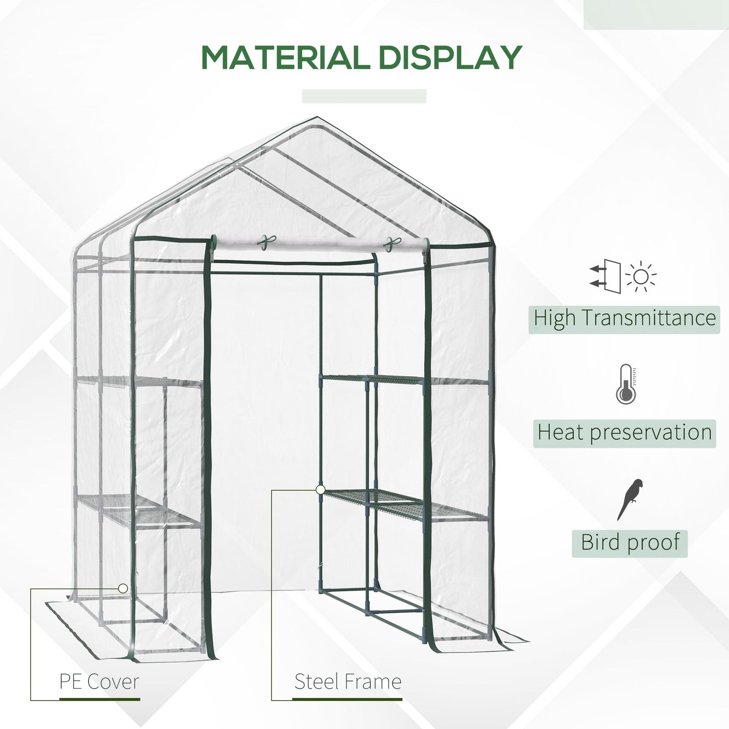 Metal Frame Walk in Grow Herb Plant Portable Greenhouse Transparent 143 L x 143W x 195H cm