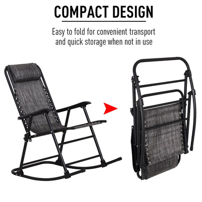 Folding Rocking Chair Zero Gravity W/ Headrest-Grey