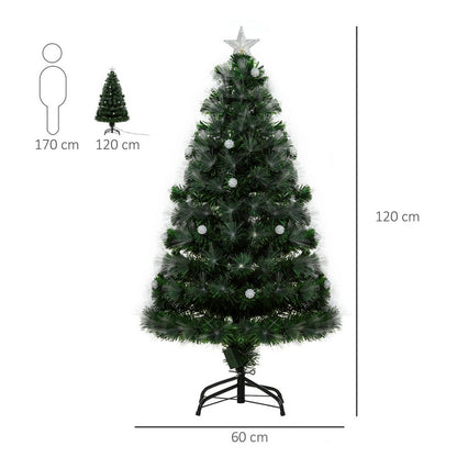 Homcom 4FT White Light Artificial Christmas Tree with 130 LEDs Star Topper Tri-Base Full Bodied Seasonal Decoration