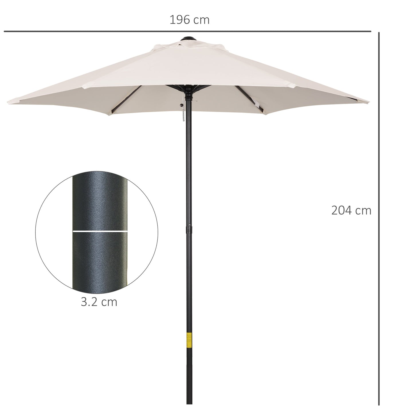 2m Aluminium Pole Garden Parasol - Cream White