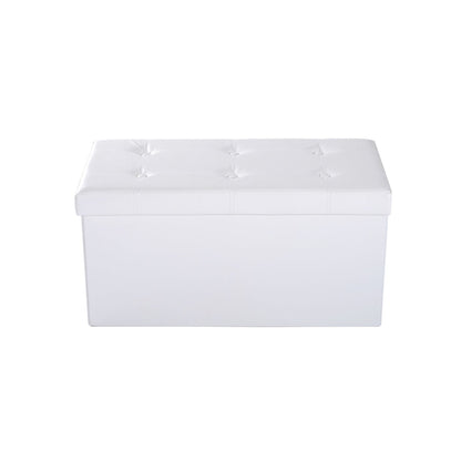 Folding Faux Leather Storage Cube Ottoman Bench Seat PU Rectangular Footrest Stool Box Cream White