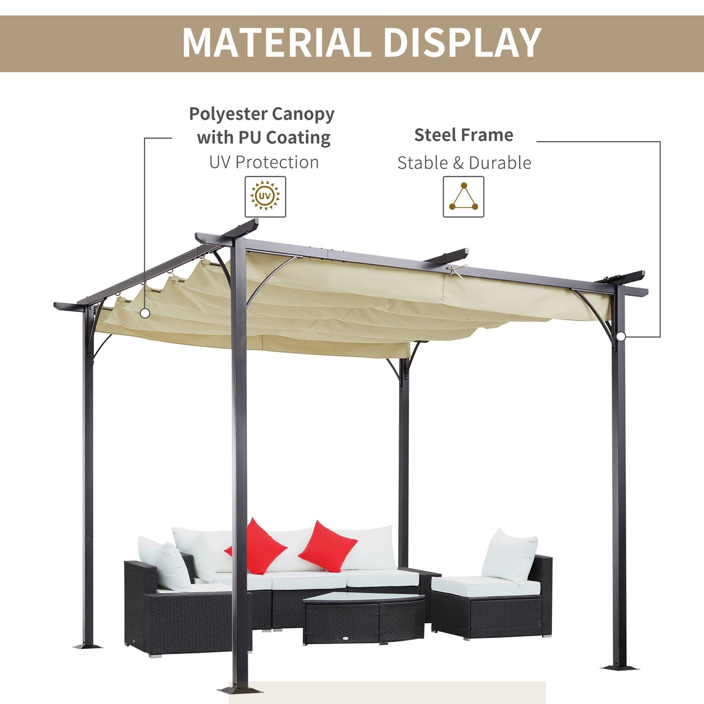 3 X 3M Metal Pergola With Retractable Roof