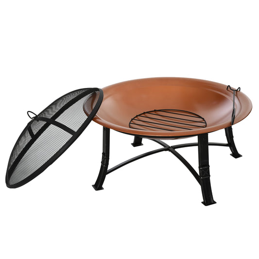 76cm Metal Large Firepit Bowl Outdoor Round Fire Pit w/ Lid