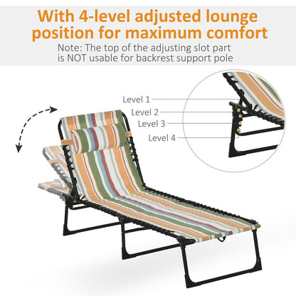 Folding Sun Lounger Beach Chaise Chair Garden Reclining Cot Camping Hiking Recliner with 4 Position Adjustable