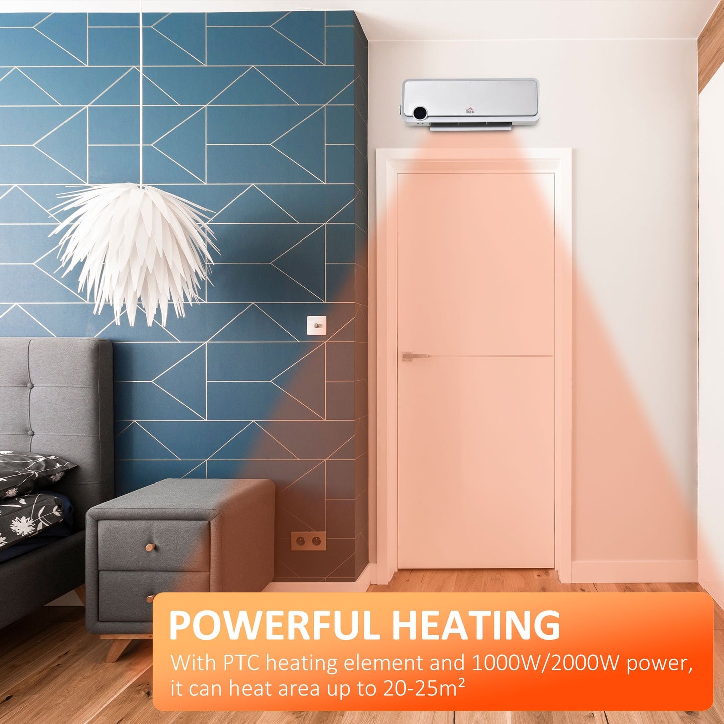 Wall Mounted Downflow Ceramic Heater with 12 Hour Timer