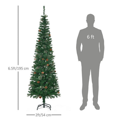 6.5FT Tall Pencil Slim Artificial Christmas Tree with Realistic Branches