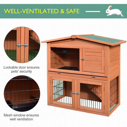 PawHut  2 Tier Outdoor Rabbit Small Animal Enclosure with Ramp Tray to Raised Home & Below Run Area