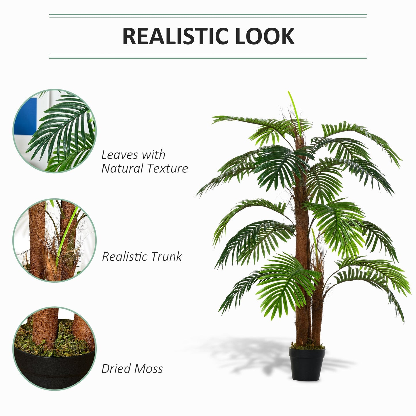 120cm/4FT Artificial Palm Tree Decorative Plant w/ 19 Leaves Nursery Pot Fake Plastic Indoor Outdoor Greenery Home Office Décor