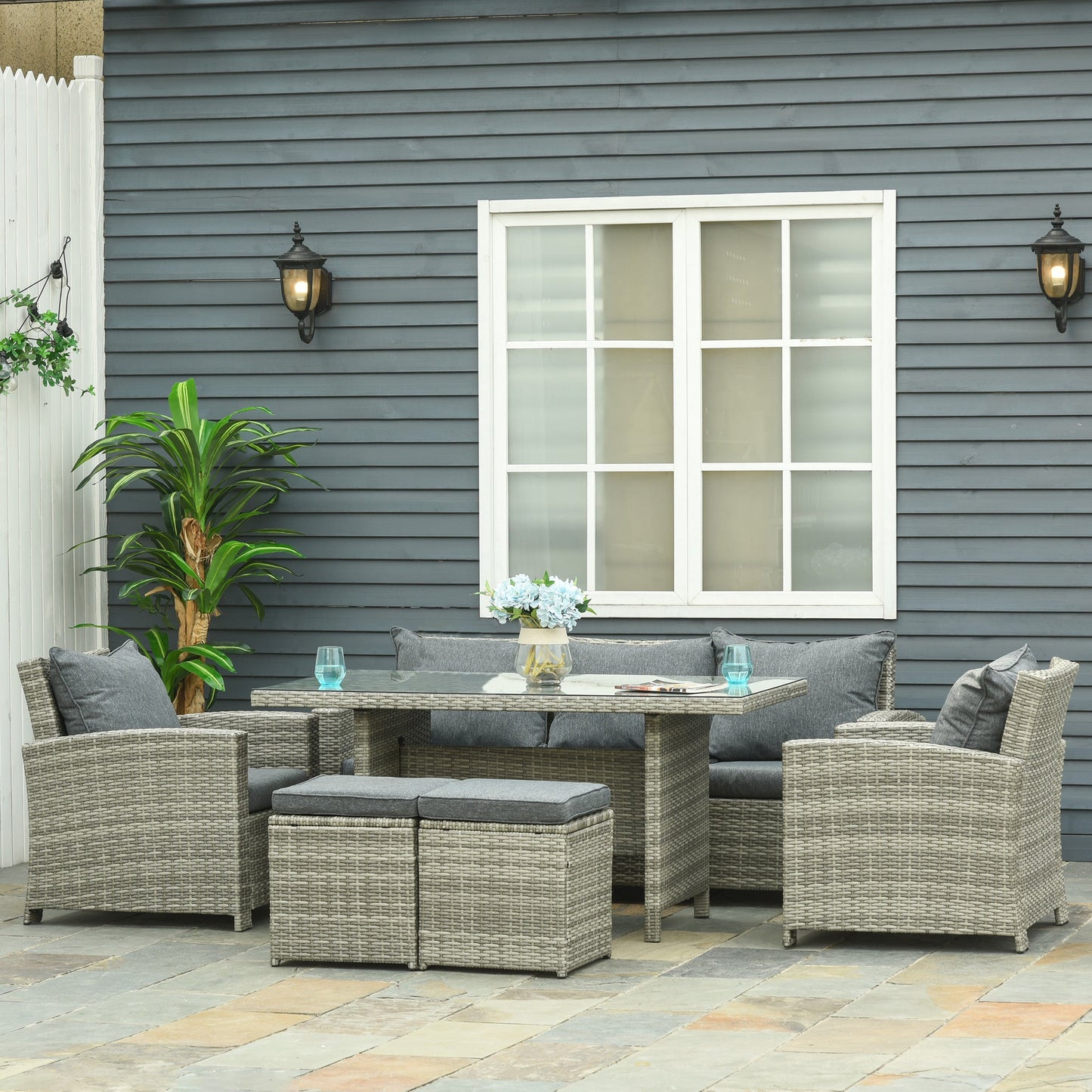 6-Pieces PE Rattan Garden Furniture Set with Three-seat