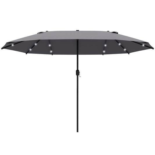 4.4m Double-Sided Sun Umbrella Patio Parasol LED Solar Lights Dark Grey