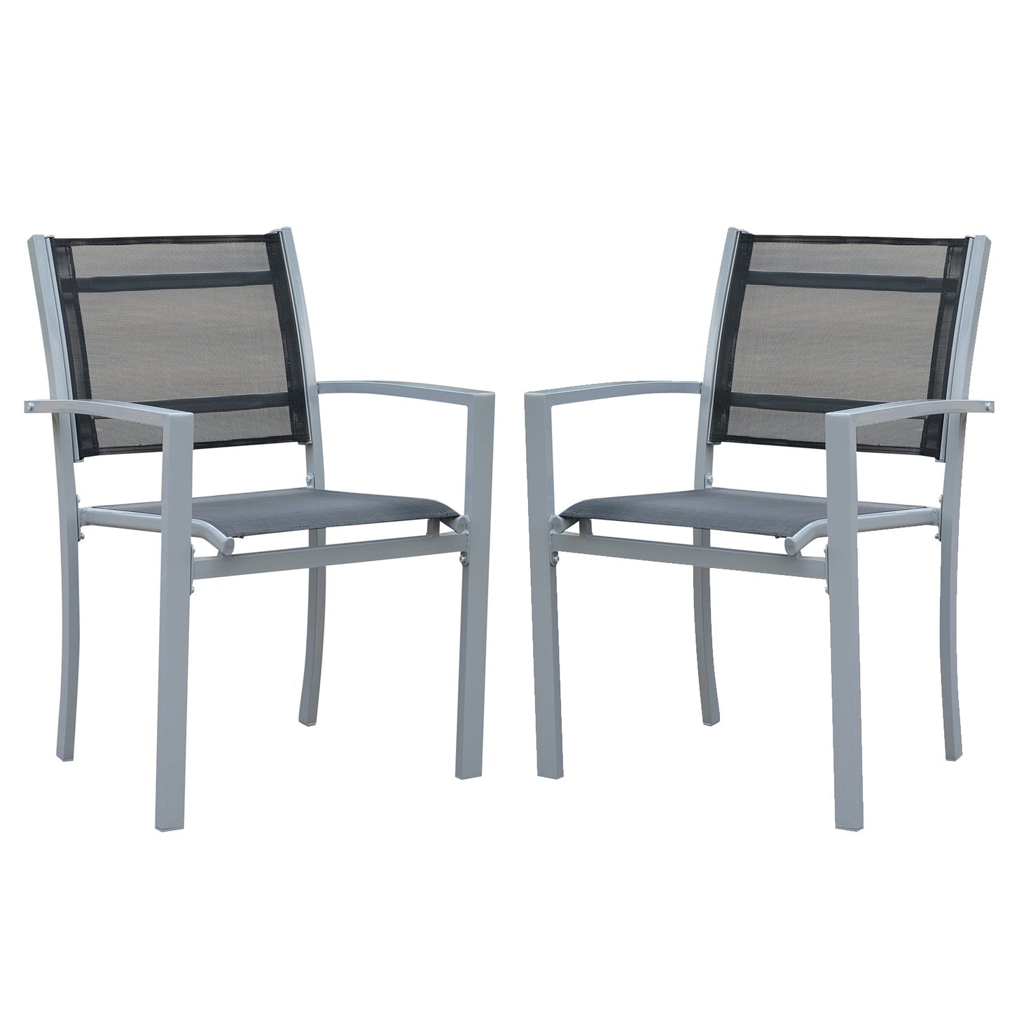 Garden Chairs Set Of 2 Outdoor Chairs with Steel Frame Texteline Seat for Dining Patio Balcony Grey Black