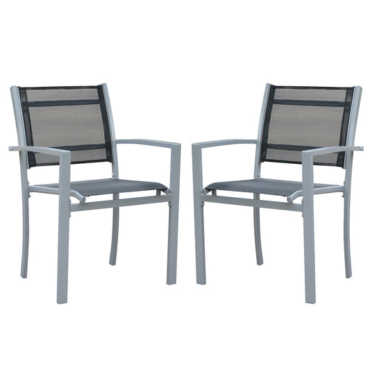 Garden Chairs Set Of 2 Outdoor Chairs with Steel Frame Texteline Seat for Dining Patio Balcony Grey Black