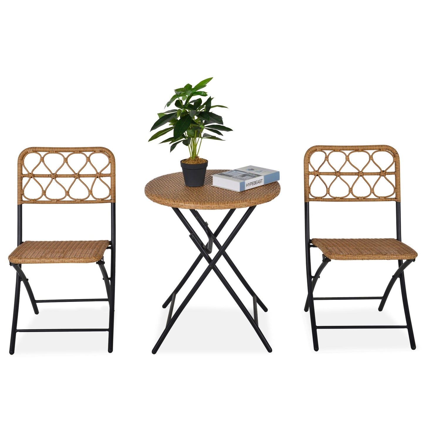 2 Seater Foldable Rattan Wicker Bistro Set