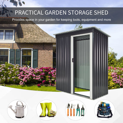 Galvanised 5 x3' Single Door Pent Garden Store Steel Black by Steadfast