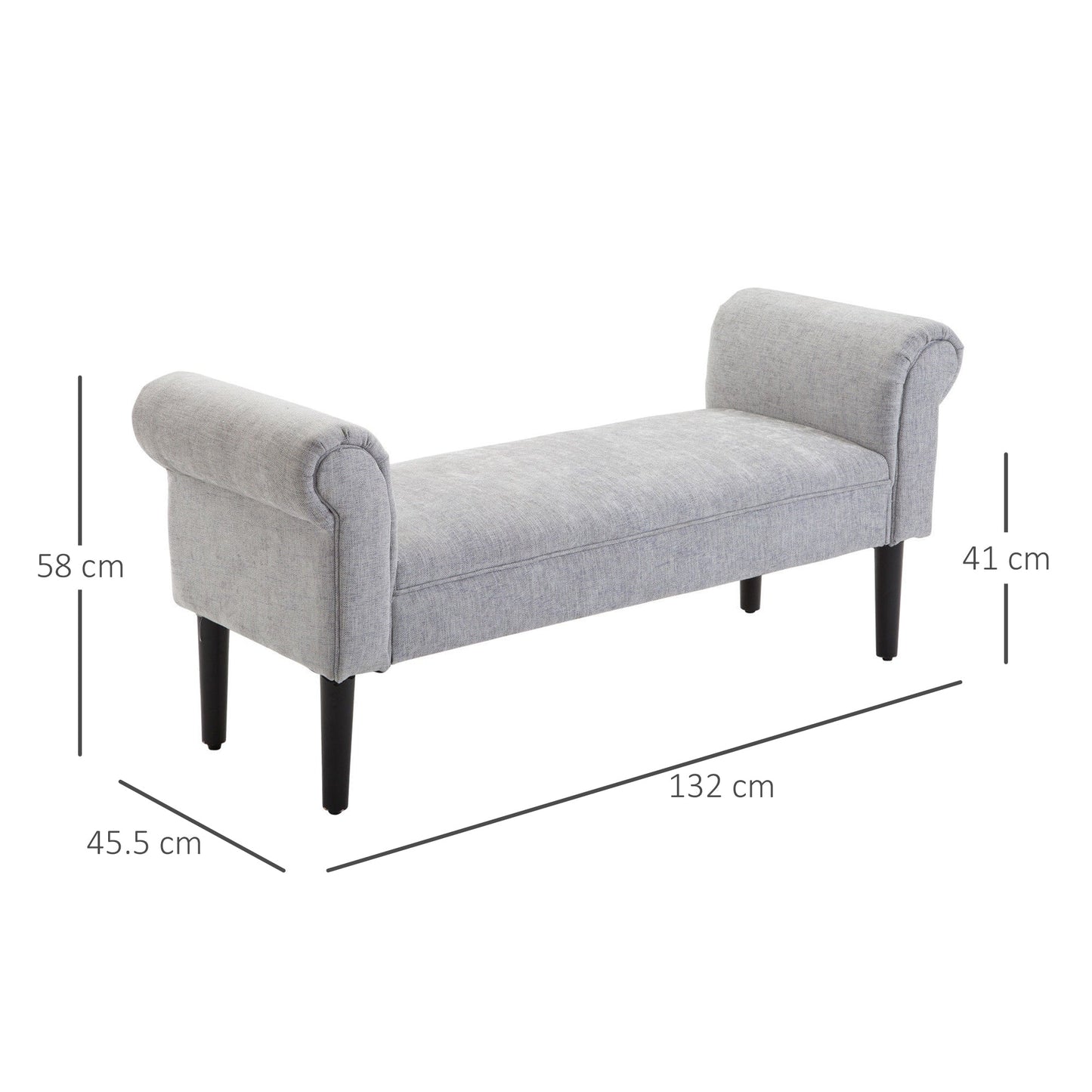 Curled End Ottoman Bench - Light Grey