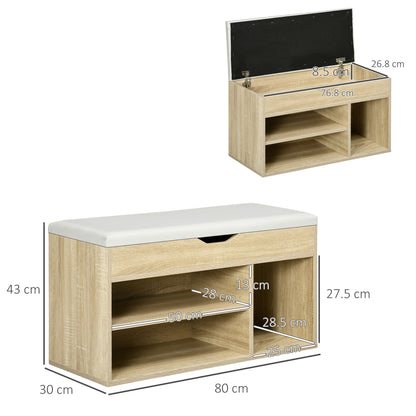 Shoes Cabinet Bench Hidden Storage Padded Seat Organiser Footwear Rack Hallway Oak Tone